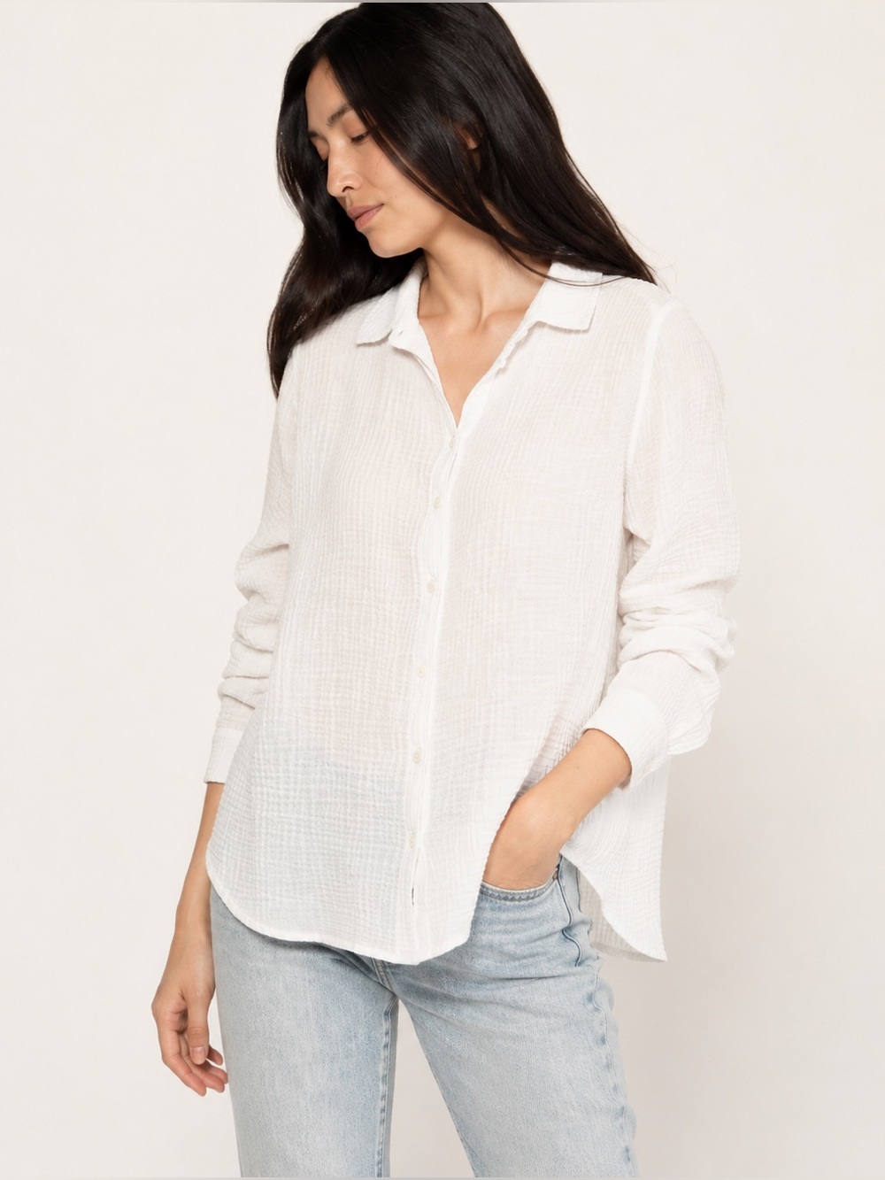 Outerknown Costa Shirt White Organic Cotton Button Front L
